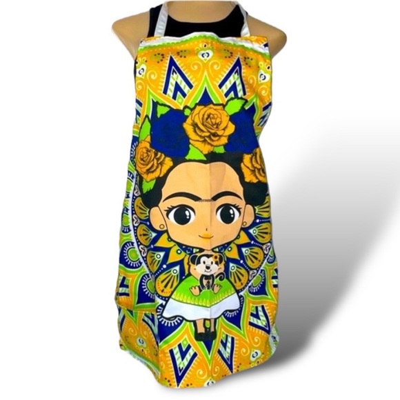Frida Khalo Kitchen Apron Fridita Mandil Playful handmade  Adult Pockets yellow* - Picture 1 of 10